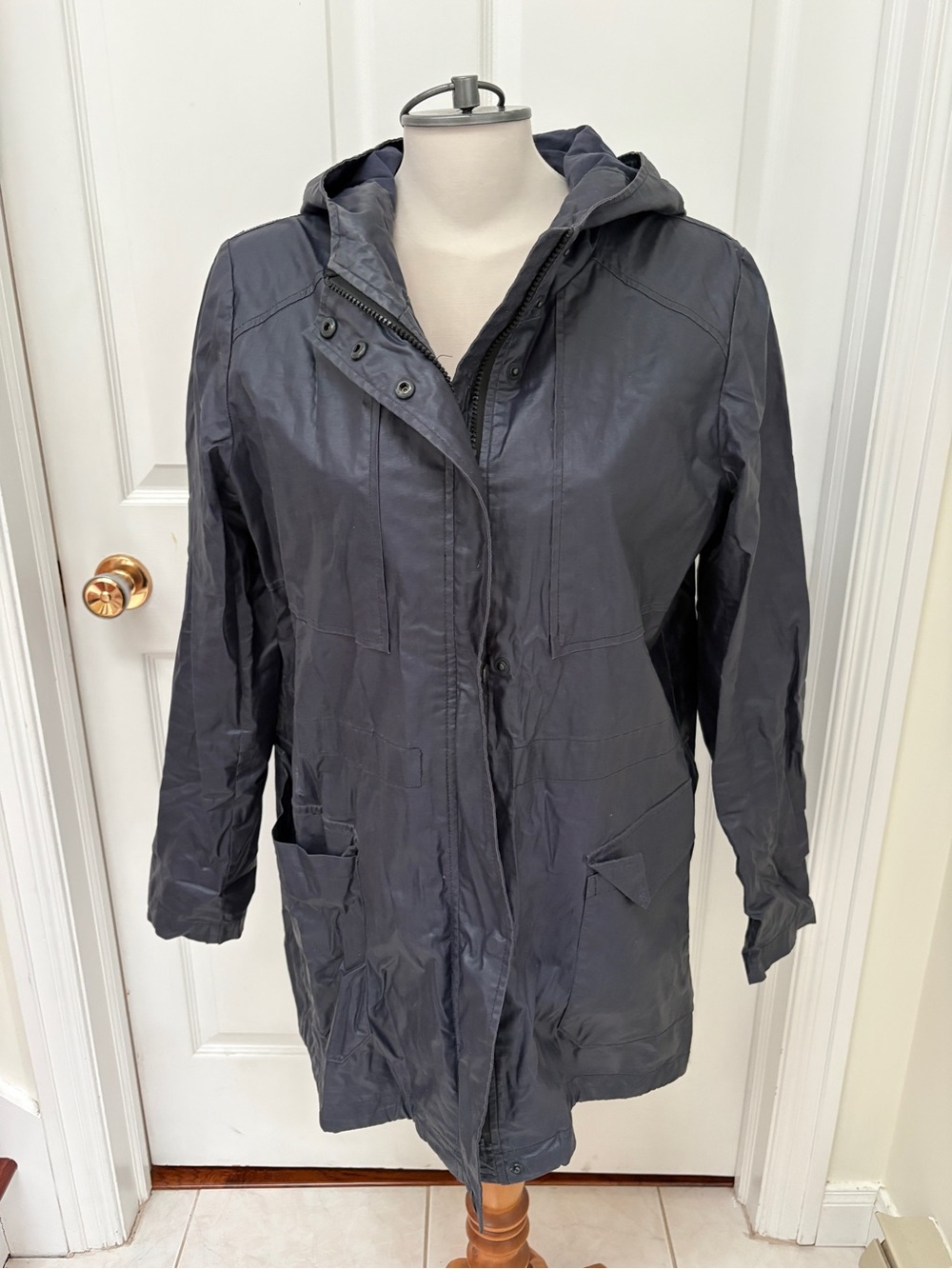 Marc New York Hooded Navy Trench/rain Coat ladies large